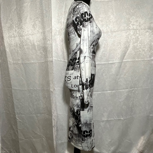 Haley & June Newspaper Print Bodycon Midi Dress Small Y2K Streetwear Clubwear - Picture 5 of 10